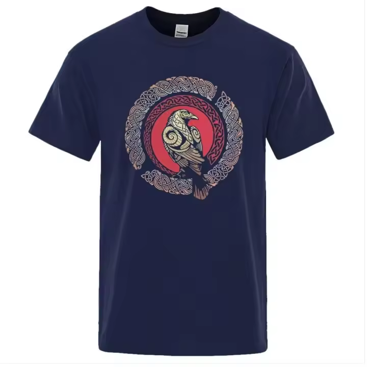 Camiseta de manga corta para hombre, camisa con estampado Ragnar King Viking Crow, estilo hip-hop informal, ropa de verano, cómoda y - 1