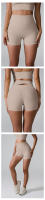 Pantalones cortos deportivos de tres cuartos con espalda cruzada, cintura alta, elevación de cadera, color melocotón, secado rápido, pantalones cortos de yoga fitness para mujer - details 0