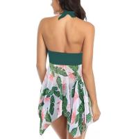 Bikini de leopardo sin mangas para mujer, Falda corta de talla grande, traje de baño de cintura alta, ropa de playa estampada sin espalda, 2XL XL - details 2