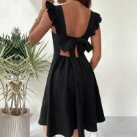 Vestido corto con cuello cuadrado y tirantes para mujer, traje de verano, Color liso, espalda descubierta - details 12