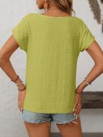 Camiseta de manga corta con botones y cuello redondo para mujer, Top hueco, Color sólido, novedad de primavera y verano 2025 - details 15