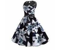 Lace patchwork summer women a line elegant vintage party dress with belt - details 25