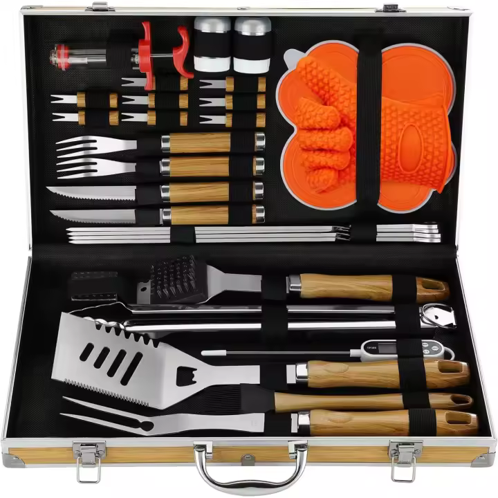 Juego de Herramientas Barbacoa Profesional de Acero Inoxidable Set de 30 Piezas Completo para Hombres y Mujeres Regalo Perfecto de BBQ al Aire Libre - 1