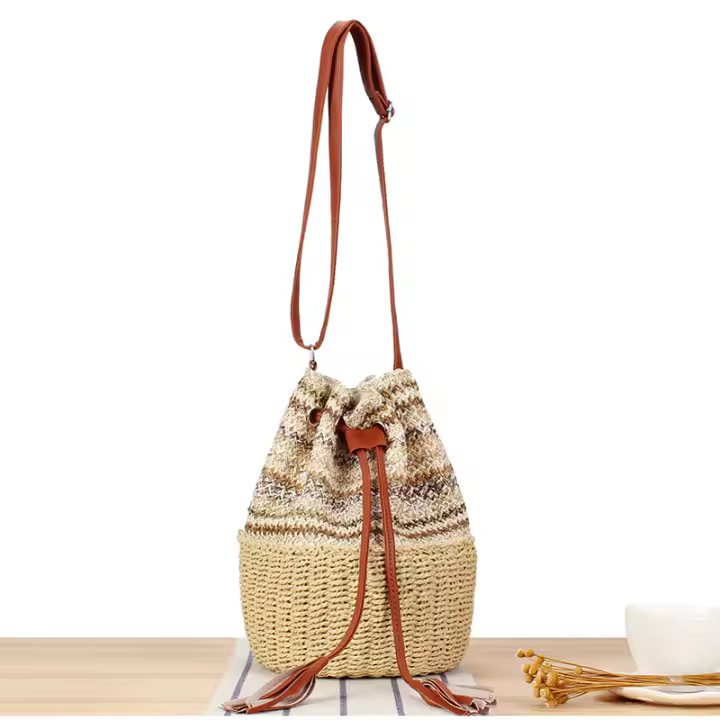 2025 nueva bomba cinturón bolsa de cubo bolsa de hombro bolsa tejida bolsa de playa de verano bolsa tejida empalme bolsa de rayas - 1