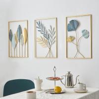 Decoración de pared nórdica para el hogar, colgante de pared de macramé, Metal redondo dorado, hoja de Ginkgo, pegatinas de pared, decoración decorativa de repisas de pared - details 0