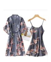 Conjunto de kimono de seda sintética para mujer, pijama y albornoz sexy estampado, ropa interior de verano, 2 piezas. - details 7