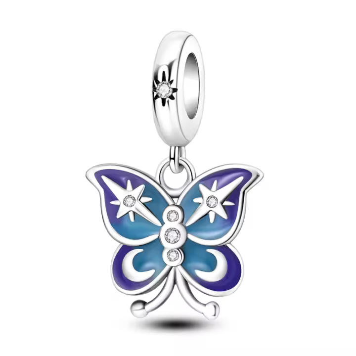 Las cuentas de mariposa de circonio en plata con joyas de estrella azul y luna son para pulseras - 1