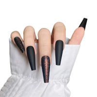 Uñas postizas con purpurina mate de cobertura total, puntas desmontables, 24 piezas - details 1