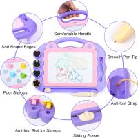 Tablero de dibujo magnético, 30 x 23 cm, 4 colores, tablero para garabatos, borrable, con 4 sellos y patas extraíbles, juguete educativo para niños de 2, 3, 4, 5 y 6 años, color rosa - details 0