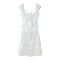 Vestido elegante con volantes y espalda descubierta para mujer, cuello oblicuo, sin mangas, con cordones, dobladillo irregular, largo hasta el suelo, vestidos para mujer de primavera - details 8