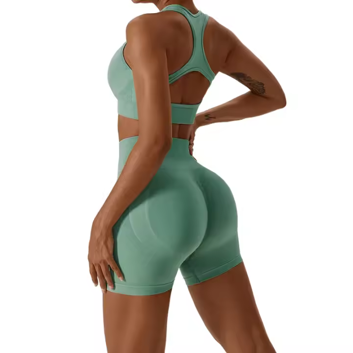 Yoga 2 Piezas Conjunto Deportivo Conjunto De Yoga Súper Elástico Inconsútil Tank Con Abertura Con Shorts Con Glúteos - 1