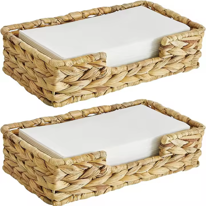 Toallero desechable para invitados, mesa de mimbre tejida de algas marinas largas, bandeja de cesta de toalla de mano, 2 piezas - 1