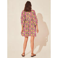 Vestido corto de vacaciones de playa de rayón informal suelto con lazo floral para mujer de moda de verano - details 148