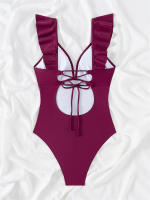 Bañador de una pieza para mujer, traje de baño ahuecado con volantes, Monokini Sexy, ropa de playa sin espalda para verano - details 13