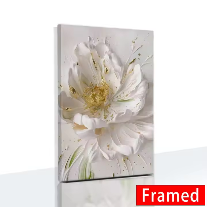 DHROOM pintura al óleo blanca enmarcada flores lienzo pintura sala de estar arte de la pared decoración del hogar - 1