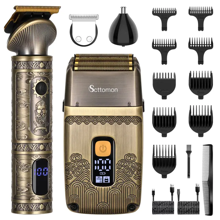 Hatteker-cortadora de pelo para hombre, Afeitadora eléctrica recargable, cortadora de pelo para nariz y cuerpo, Máquina para cortar cabello, RSCW-767, 2 juegos - 1