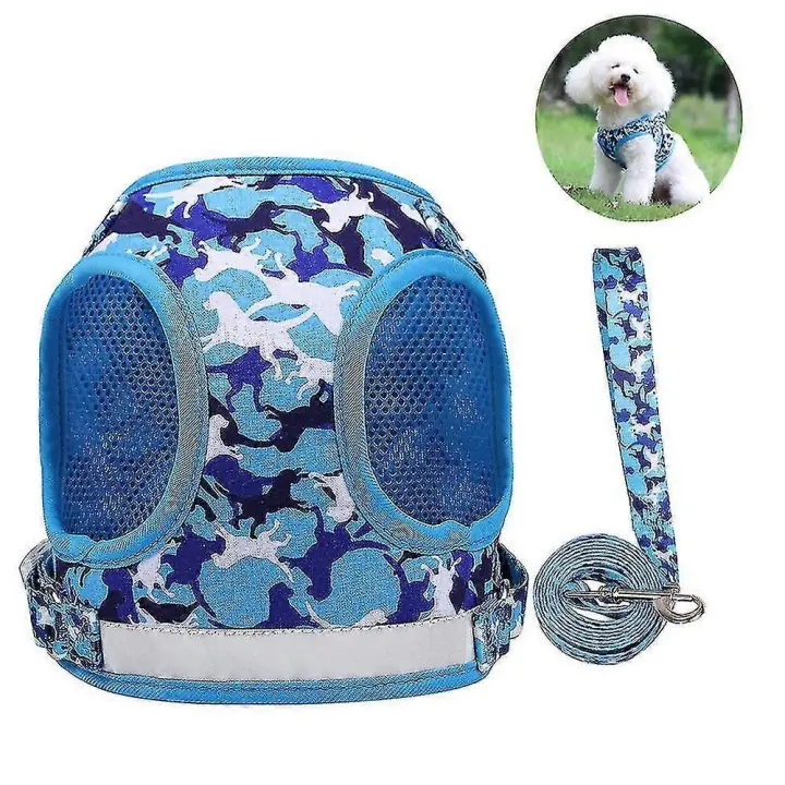 Conjunto de correa y collar de chaleco con arnés para perros de camuflaje para perros pequeños y medianos, correa para el pecho - 1