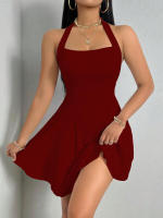 Vestido corto de verano con cuello Halter para mujer, vestido de verano con cintura acampanada, Y2K - details 12