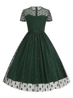 Elegante Vestido Largo con Cinturón de Polka Dot Vintage Manga Corta, Cuello Redondo, Faldas Plisadas para Mujeres en la Moda Retro para Fiestas Nocturnas - details 1