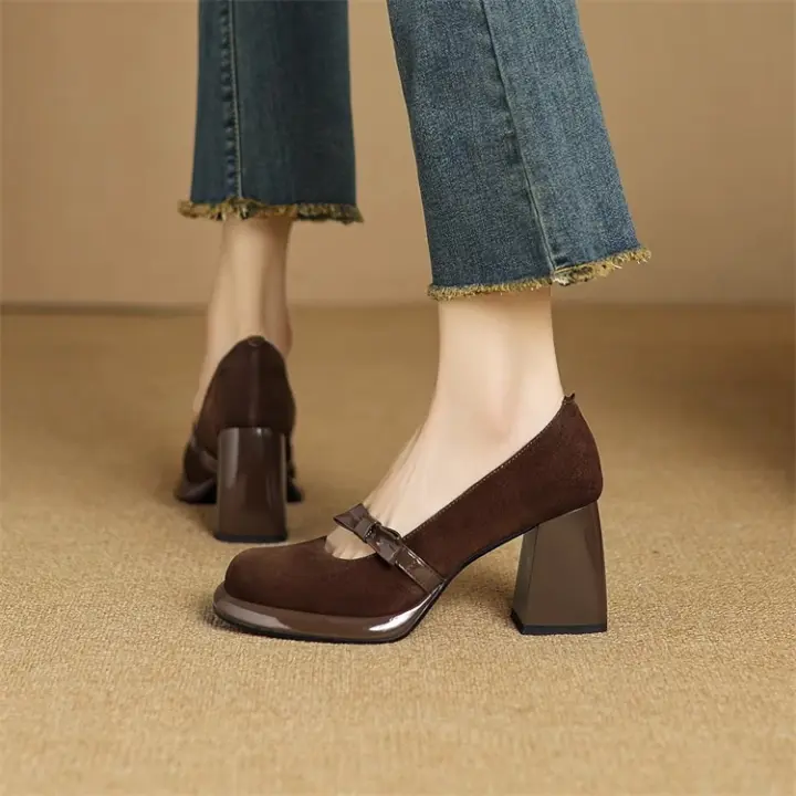 Mesa impermeable zapatos individuales de tacón alto francés retro boca poco profunda temperamento arco Mary Jane zapatos - 1