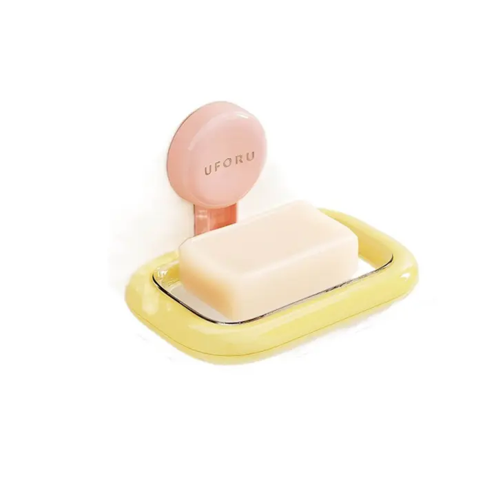 Caja de jabón con ventosa de drenaje, soporte para jabonera montado en la pared no perforado, bandeja de almacenamiento de jabón antideslizante reutilizable para Baño - 1