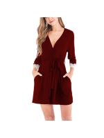 Batas para mujer Albornoz de punto Ropa de dormir suave y liviana hasta la rodilla con bolsillos Ropa de descanso S-XXL - details 21