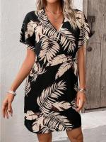 Vestido de una pieza de verano 2025 para mujer, manga tres cuartos con estampado tropical para niñas. - details 0