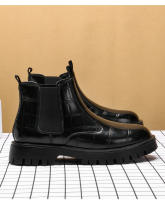 Suela de goma informal cabeza redonda parte superior baja tacón cuadrado banda elástica estilo británico talla zapatos de hombre - details 8