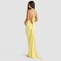 BUNO-vestido largo con cuello en V para mujer, prenda elegante con espalda descubierta, cintas, bodycons, fiesta de noche - details 9