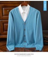 Cardigan de Punto para Hombres Vestido Suelto de Una Botónada con Cuello en V Color Sólido - details 24