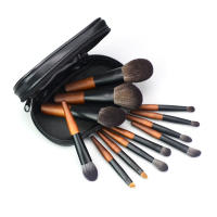 Juego de brochas de maquillaje para mujer, 12 piezas, mango de madera, bolsa de cuero para pelo de Animal, herramientas de belleza - details 1