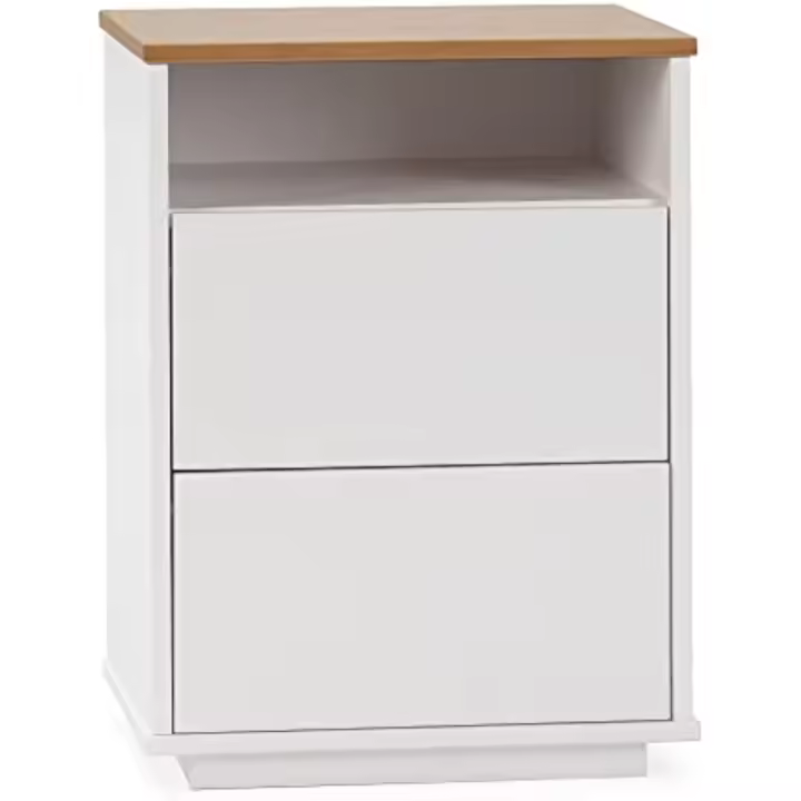 Mesa de Noche Bob 2 Estructura de Madera Blanca/Roble 45cm de Ancho 35cm de Profundidad - 1