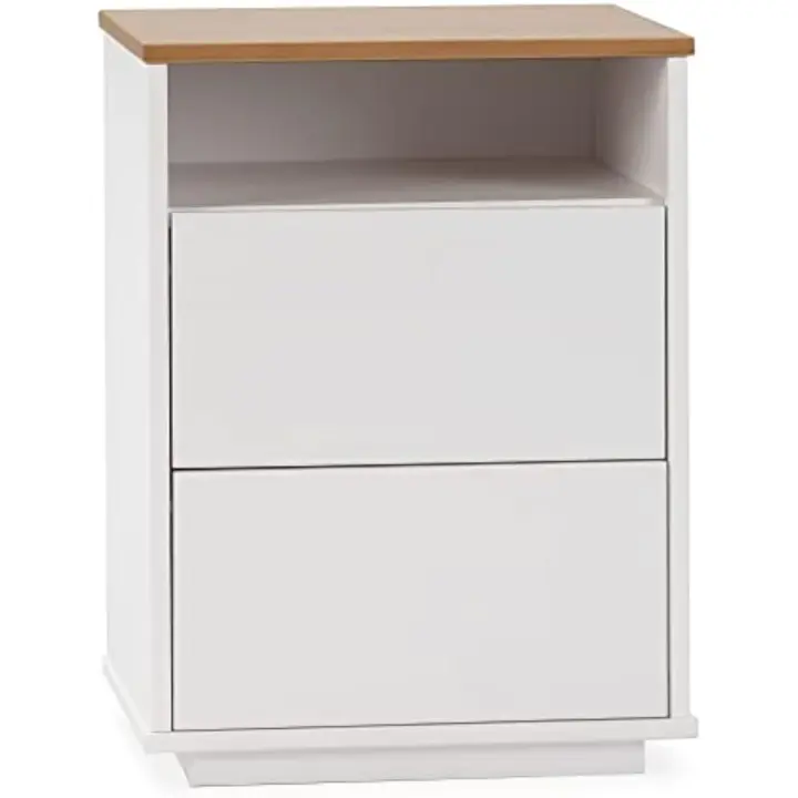 Mesa de Noche Bob 2 Estructura de Madera Blanca/Roble 45cm de Ancho 35cm de Profundidad - 1