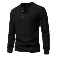 Camiseta de manga larga Henley para hombre, camisa básica transpirable con botones, informal, Color sólido, otoño - details 17