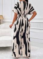 Mono con estampado de cuello en V para mujer, pantalones de pierna ancha informales, manga de murciélago, trajes de una pieza - details 10