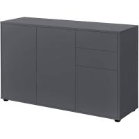 74 x 117 x 36 cm - con 2 Cajones y 3 Puertas - Organizador de Oficina - Aparador - Cajonera Multiusos - Mueble Auxiliar - Efecto Roble Oscuro - Negro - details 6