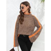 Suéter de punto corto para mujer, jersey de cuello alto, colores mezclados, empalme, estilo coreano, recién llegado - details 5