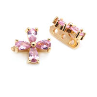 10 Uds. De latón y circonita de Color dorado de 18K, 3 agujeros, pulseras con conexión de flores, collares, cuentas espaciadoras, fabricación de joyas Diy de alta calidad - details 16