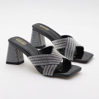 Tacones de aguja de moda para exteriores, versátiles y cómodos, tacones gruesos de color sólido con pedrería. - details 8