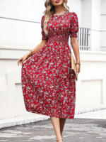 Vestido de mujer, novedad de verano 2025, vestido de longitud media acampanado a la moda con cintura alta y flores redondas para mujer - details 4