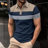 Nueva camisa POLO informal para hombre, botón con cuello en V, camiseta versátil a rayas de negocios, top - details 1