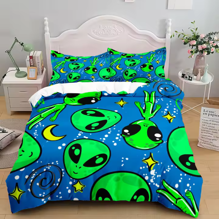 Juego de funda nórdica para niños de Aliens, juego de ropa de cama individual, doble, tamaño Queen, tamaño King, tamaño King, Reino Unido - 1