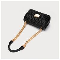 Bolso Cruzado de Cadena de Diamante Encordonado Chic Monedero Elegante con Hardware Dorado, Negro, Estilo Retro, Correa Fija, Diseño Relajado - details 2