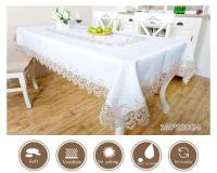 Caminos de mesa de comedor circulares cuadrados, diseño de mantel bordado ENCE, blanco beige, utilizado para restaurantes, bodas y fiestas - details 2