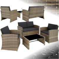 Jardín de Ratán y Acero, Muebles de Jardín Exterior, 2 Sillones 1 Sofá 1 Mesa con Cristal, Conjunto Terraza Resistente a la Intemperie, con Cojines, Fundas - details 0