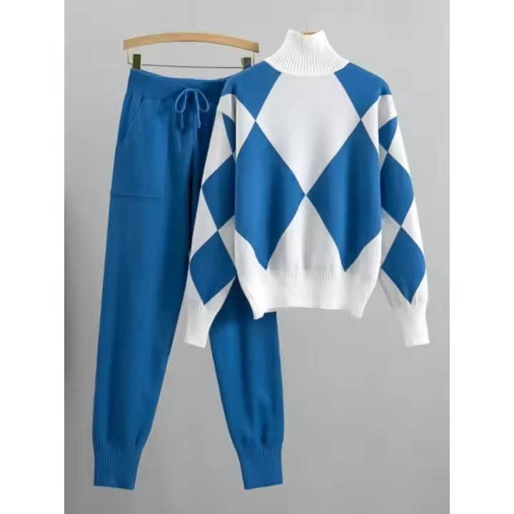 Conjunto de 2 Piezas de Punto para Mujer Jersey Grueso Informal Musulmán, Top y Pantalón de Punto - 1