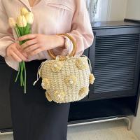 Bolso de mano de paja con perlas para mujer, bolso de muñeca con cordón, tejido a mano, bolso de playa para vacaciones de verano - details 2