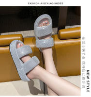 Zapatillas de mujer de suela gruesa de alta gama para uso al aire libre, nuevo estilo de verano con diamantes de imitación, plataforma completa - details 8