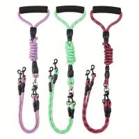 Cuerda para caminar para perros de doble cabeza con patrón ondulado, cuerda de tracción con dos arrastres, antirrolamiento y desmontable - details 4