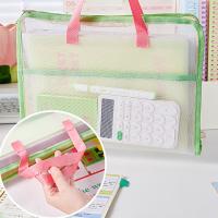 Bolsa de almacenamiento de papel de prueba de Color caramelo, bolsa organizadora de papelería Visible de 3 compartimentos, bolsas de mano portátiles de gran capacidad para estudiantes - details 3